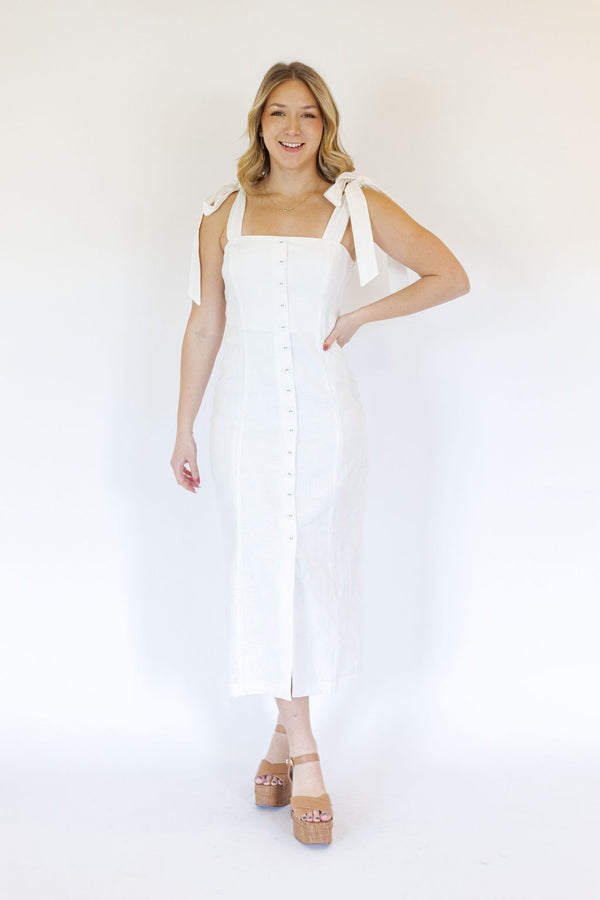 Carmen White Linen Buttoned Maxi Dress
