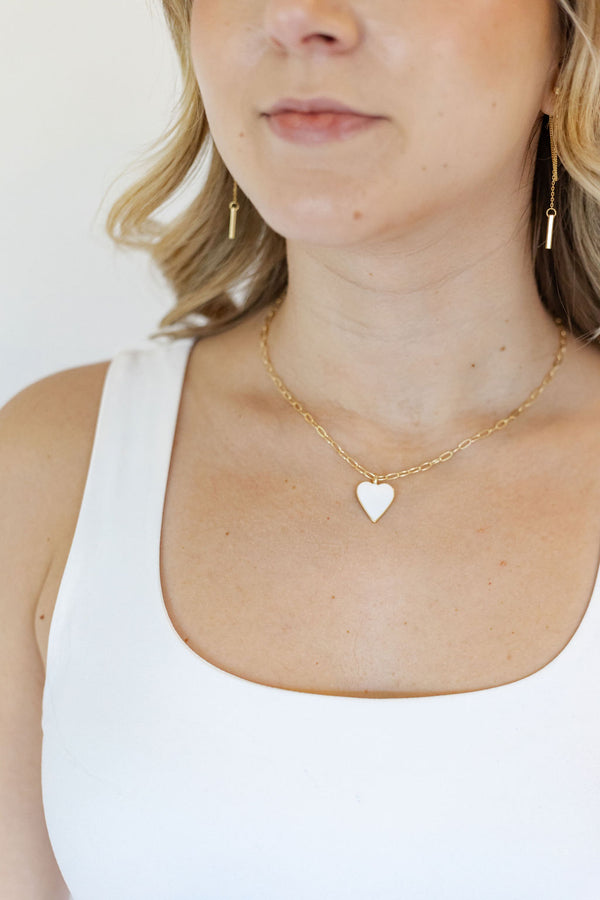 Gold and White Heart Necklace
