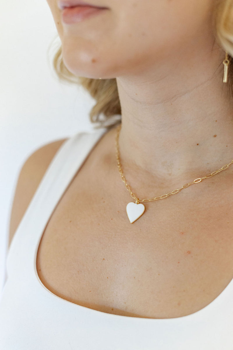 Gold and White Heart Necklace