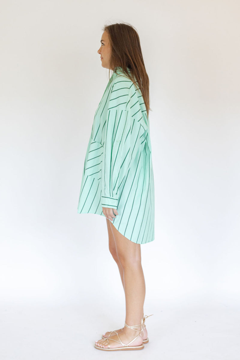 Gemma Green Striped Shirt Dress