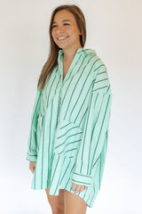 Gemma Green Striped Shirt Dress