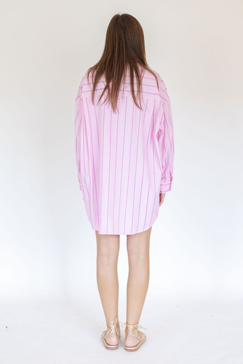 Gemma Pink Striped Shirt Dress