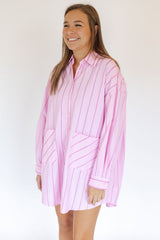 Gemma Pink Striped Shirt Dress