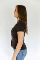 Pauline Chocolate Brown Short Sleeve Cardigan Top