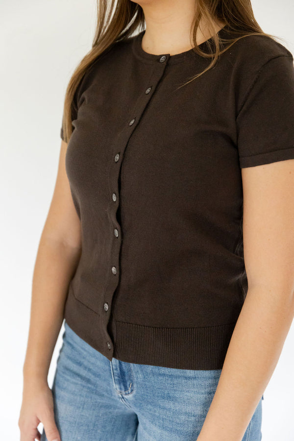 Pauline Chocolate Brown Short Sleeve Cardigan Top