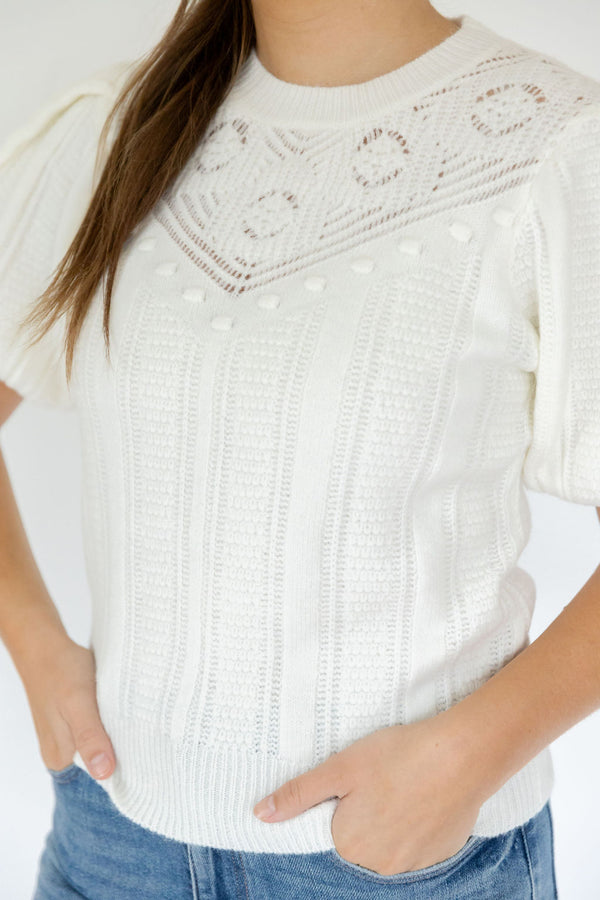 Rebecca White Pom Sweater