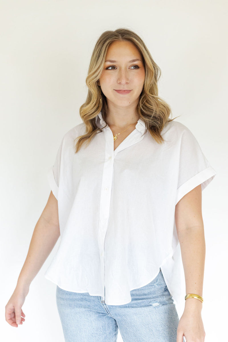 Emelia White Short Sleeve Button Down Shirt