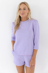 Lavender and Pink Striped Breton Puff Sleeve Tee