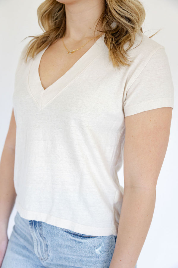 Alanis Recycled Cotton V Neck in Sugar
