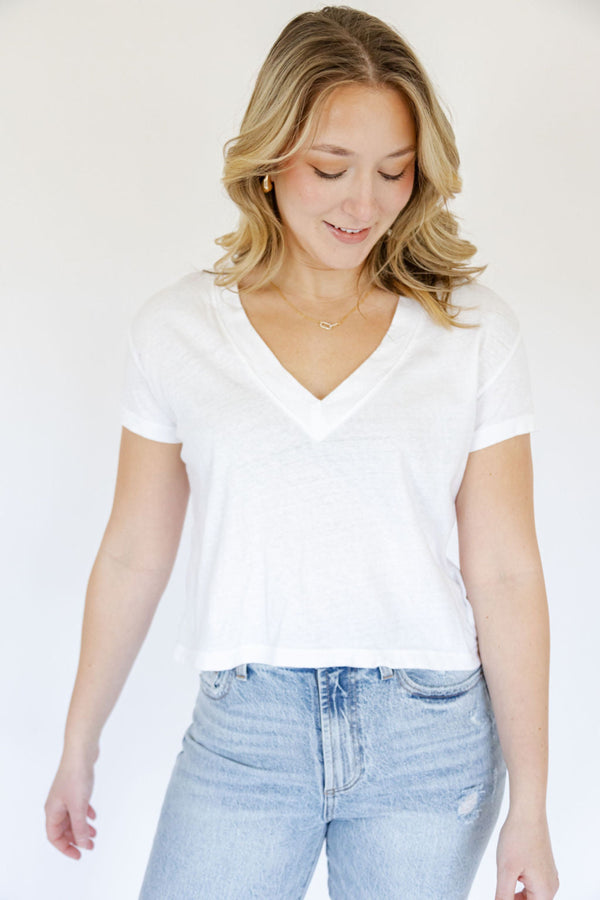 Alanis Recycled Cotton V Neck Tee White