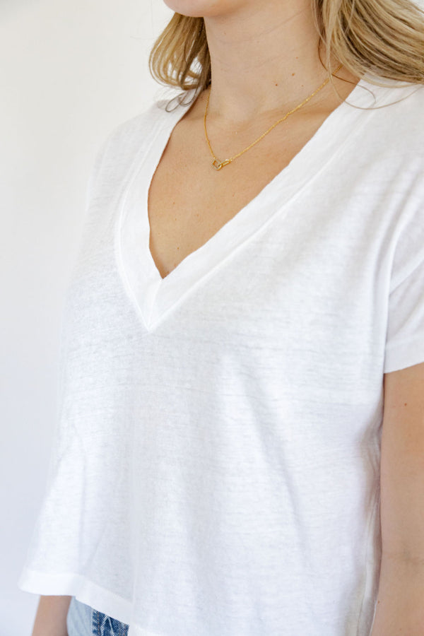 Alanis Recycled Cotton V Neck Tee White