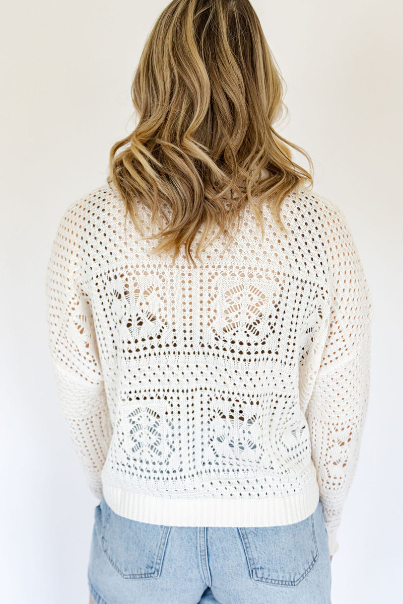 Laney White Crochet Sweater