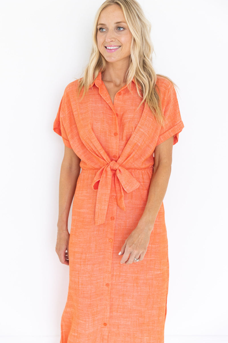 Alienor Orange Linen Dress