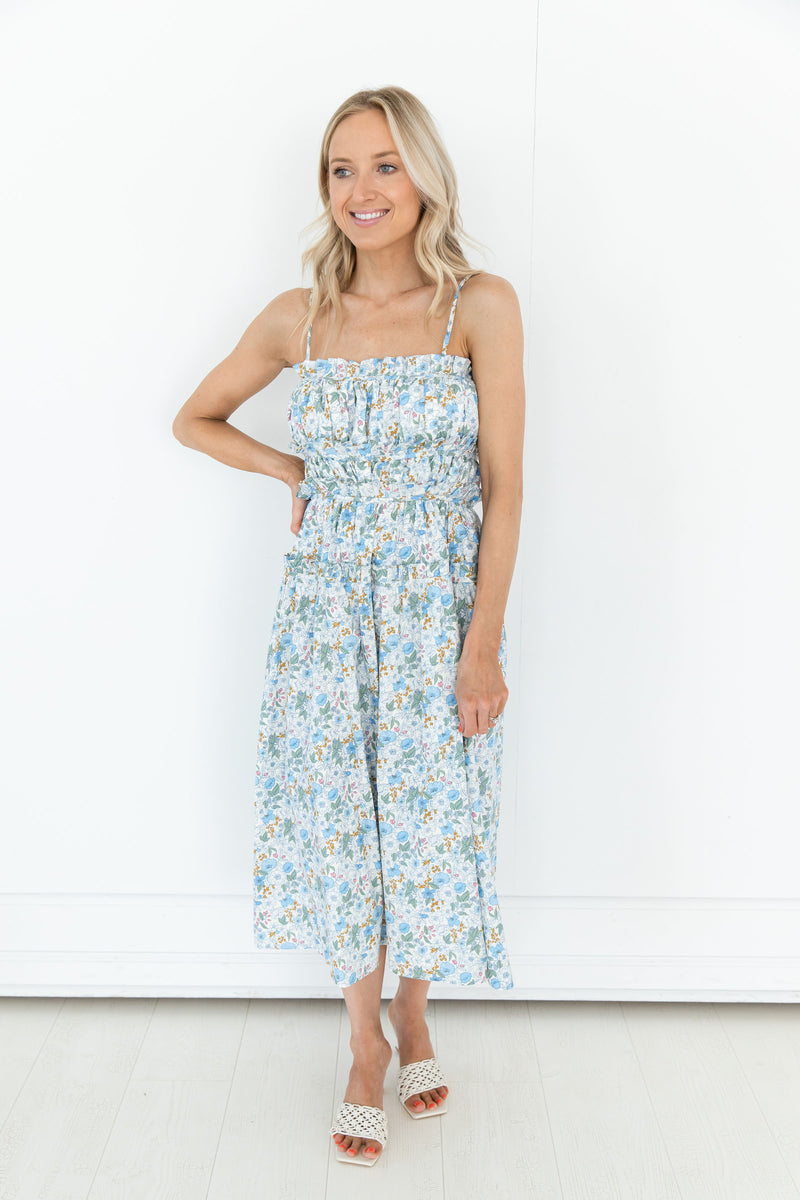 Forget Me Not Blue Floral Midi Dress