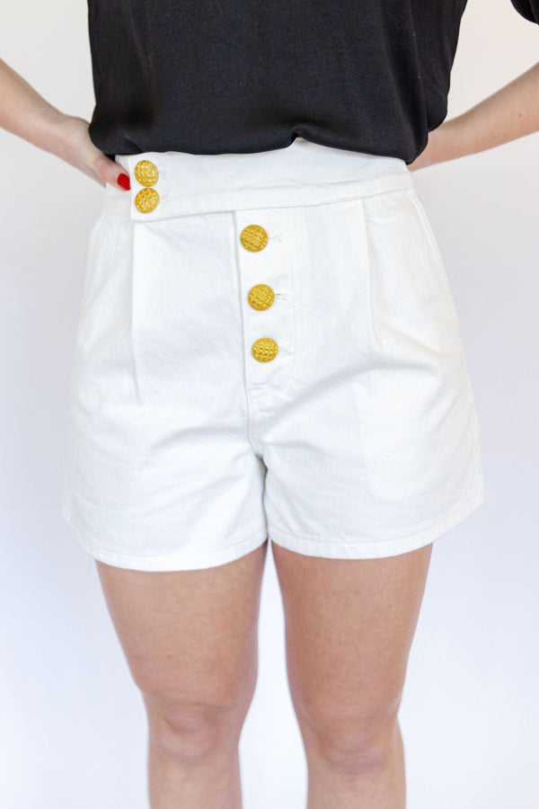 Livi Gold Buttoned White Denim Shorts
