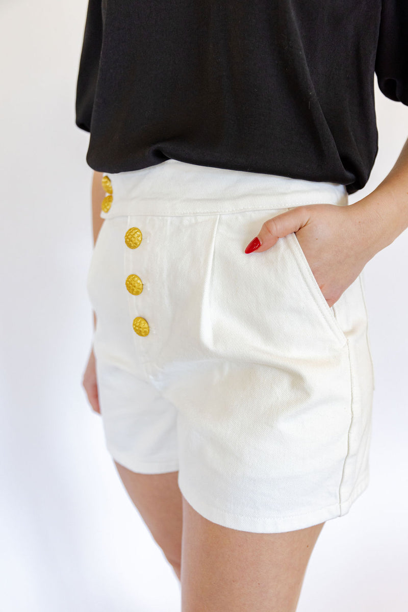 Livi Gold Buttoned White Denim Shorts
