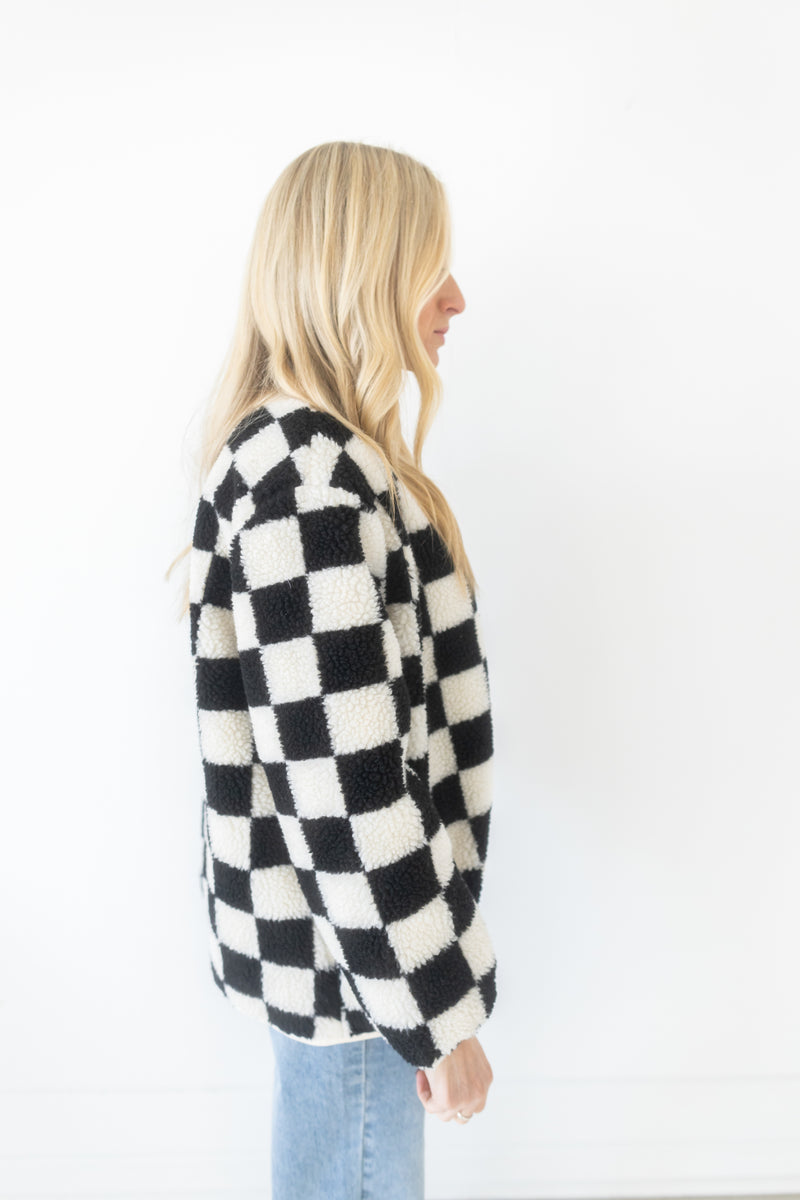 Arlo Black and White Checkerboard Fuzzy Jacket