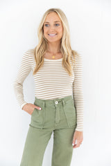 Cream and White Ada Striped Long Sleeve Knitted Top