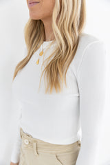 Becky White Ribbed Long Sleeve Fitted Top