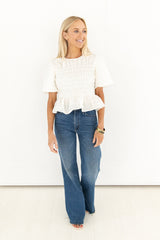 Alexis Rusched Smocked Peplum Top