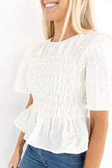 Alexis Rusched Smocked Peplum Top