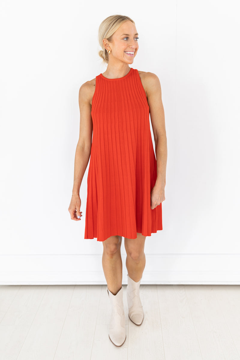 Ally Red Pleated Knit Dress