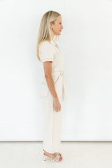 Camille Zipper Front Off White Jumpsuit