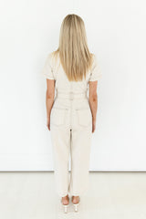 Camille Zipper Front Off White Jumpsuit