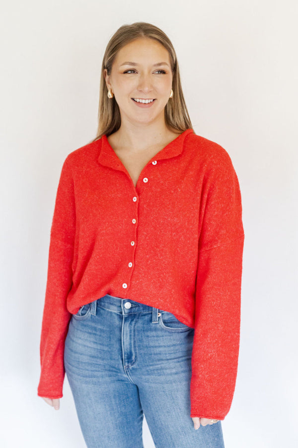 Red Piper Knit Cardigan