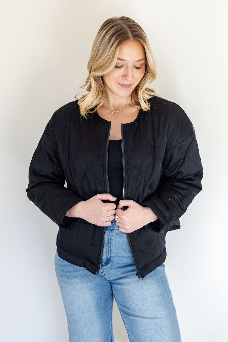 Chloe Quilted Zip Jacket IN BLACK