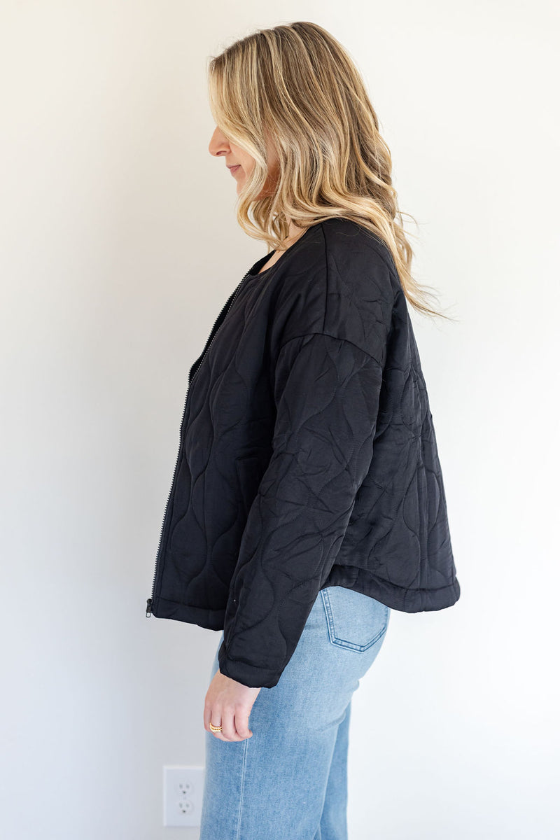 Chloe Quilted Zip Jacket IN BLACK