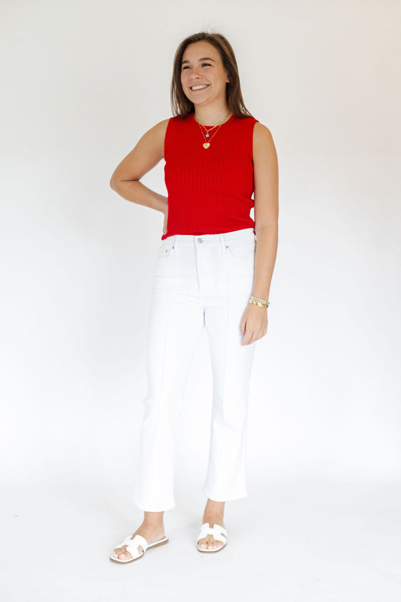 Ally Red Ribbed Sleeveless Top