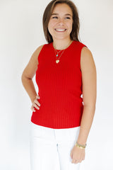 Ally Red Ribbed Sleeveless Top