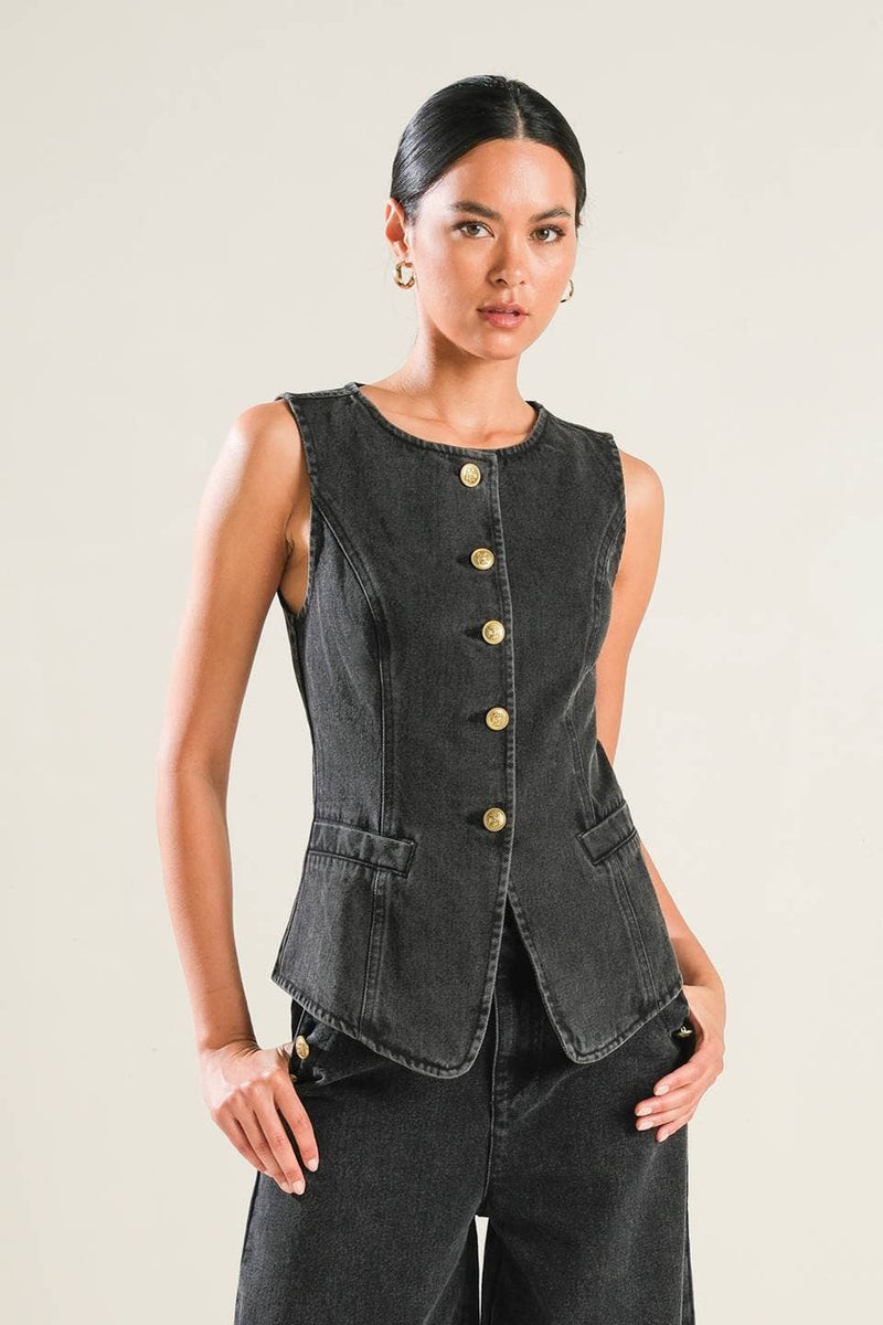 Raya Black Denim Vest