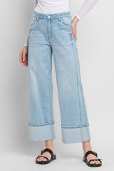 Lanna Wide Leg Cuffed High Rise Jeans