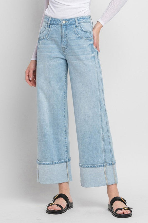 Lanna Wide Leg Cuffed High Rise Jeans