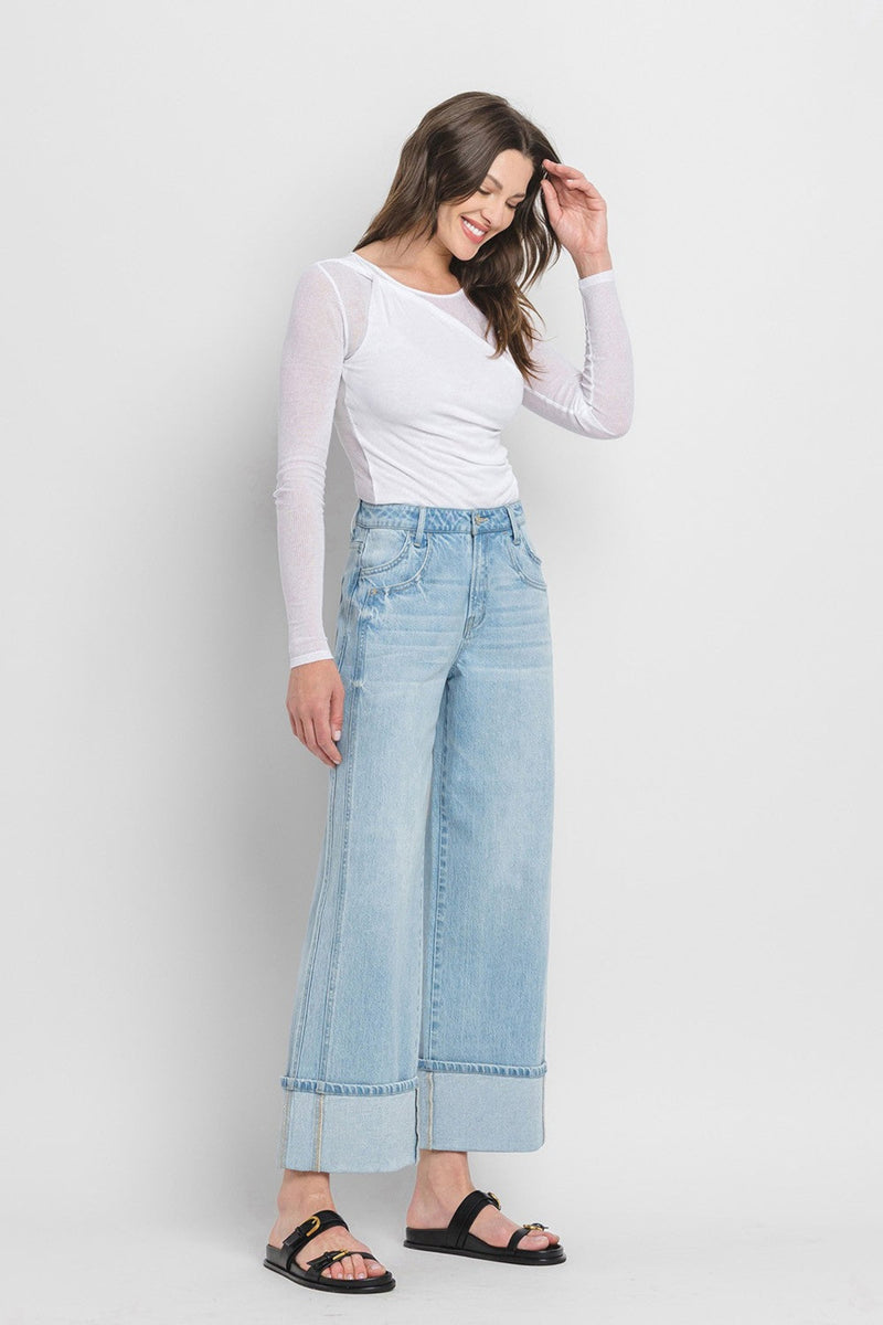 Lanna Wide Leg Cuffed High Rise Jeans