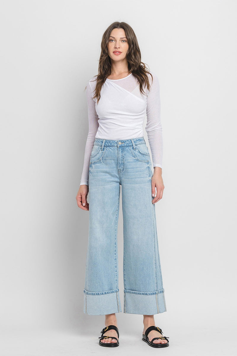 Lanna Wide Leg Cuffed High Rise Jeans