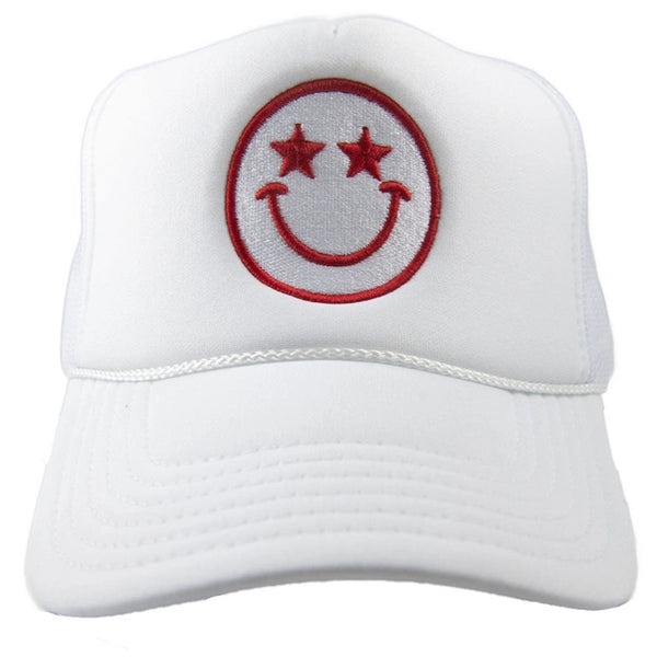 White Star Eyed Happy Face Foam Trucker Hat
