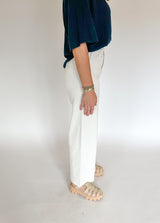 Hallie White Dye Wash Cotton Stretch Wide Leg Pants