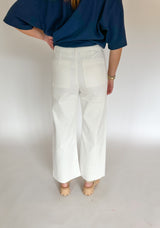 Hallie White Dye Wash Cotton Stretch Wide Leg Pants