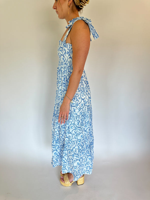 Cora Blue and White Floral Maxi Dress