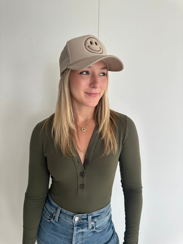 Happy Face Brown and Khaki Trucker Hat