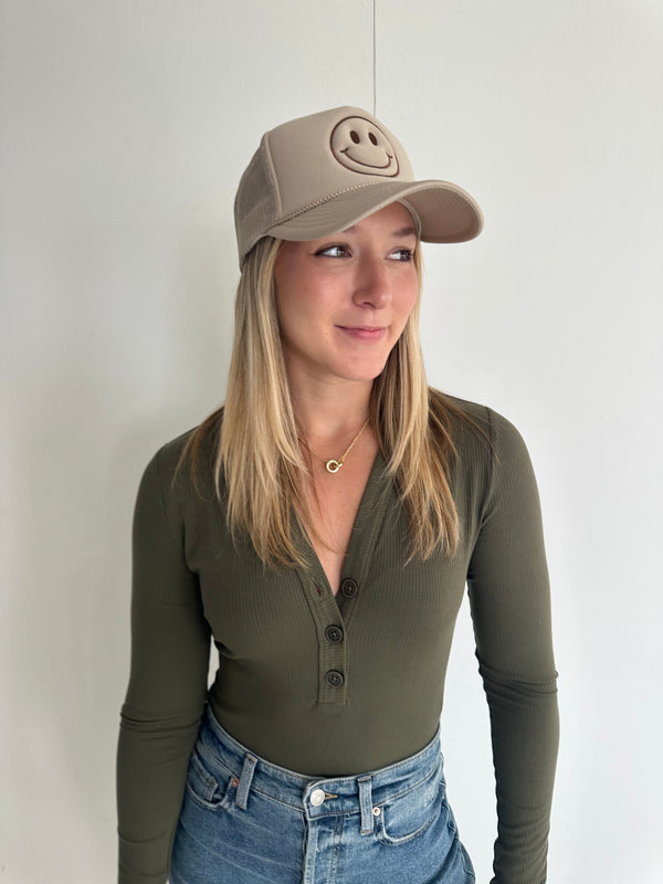Happy Face Brown and Khaki Trucker Hat