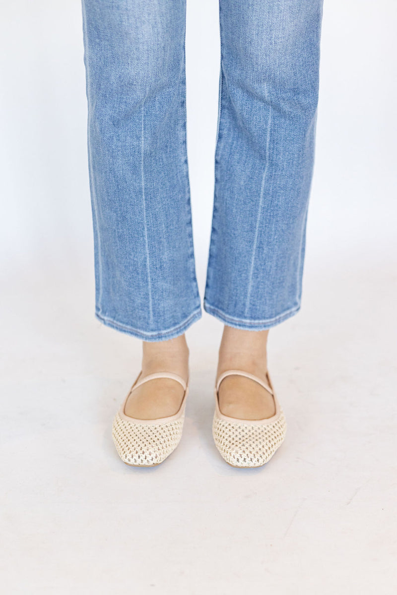 Tan Raffia Mesh Maryjane Flats