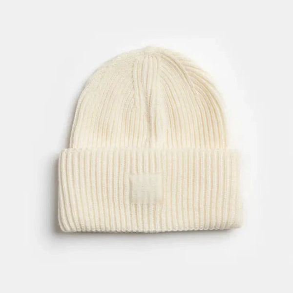 Mad Hatter Ribbed Knit Beanie in Cream