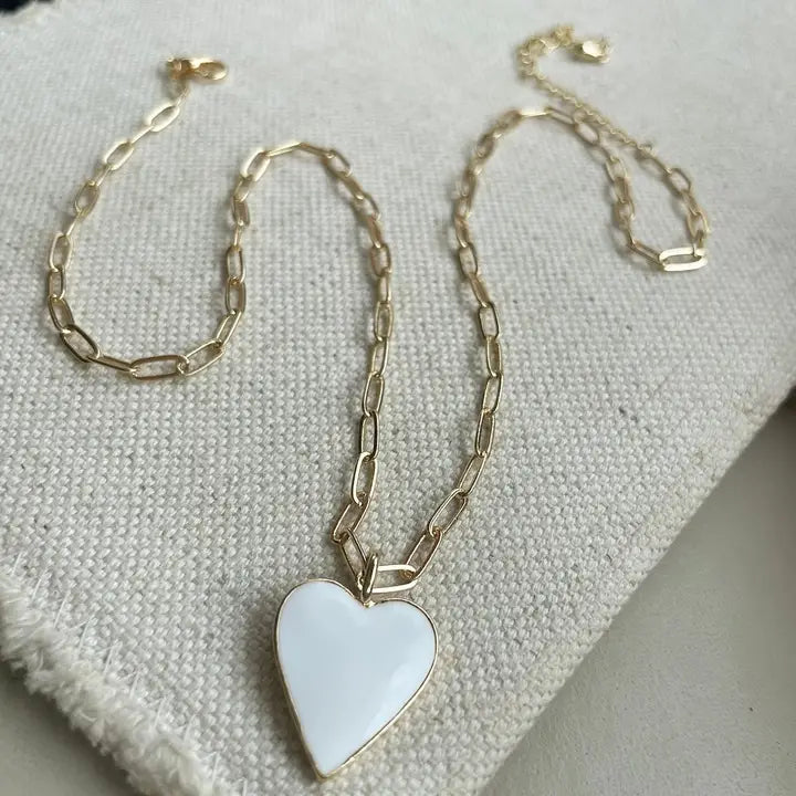 Gold and White Heart Necklace