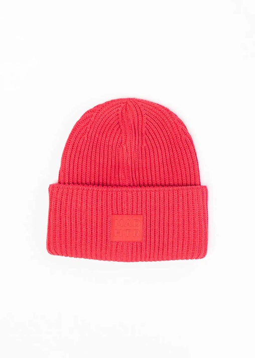 Mad Hatter Ribbed Knit Beanie in Poppy Red
