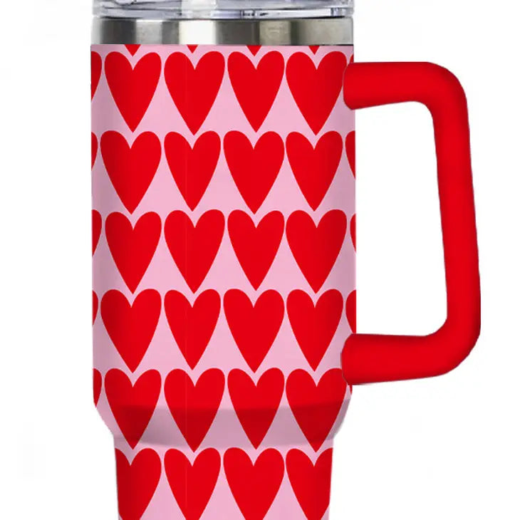 Pink Tumbler with Red Hearts