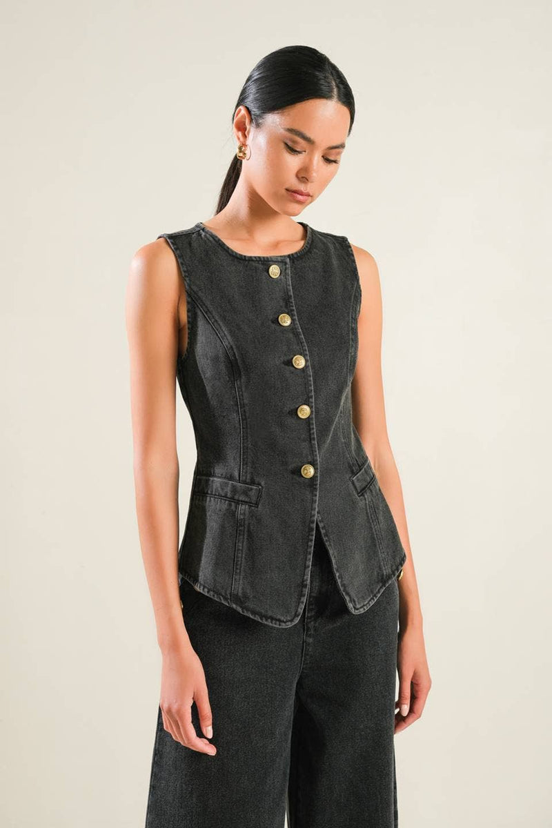 Raya Black Denim Vest